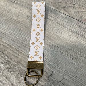 L V Inspired Keychain/Wristlet- White/Gold/Bronze